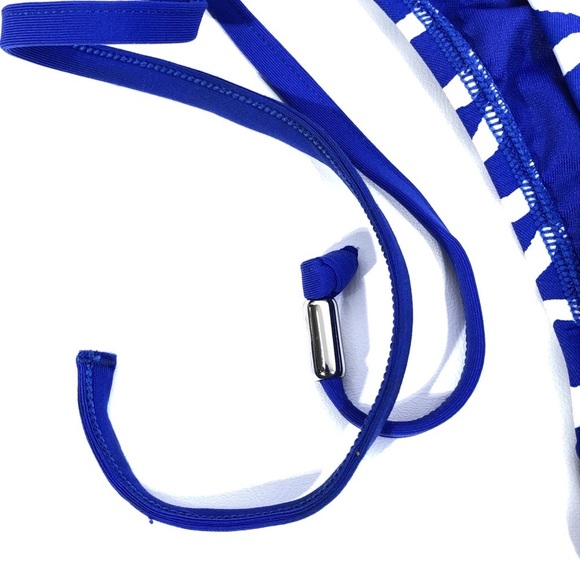 SEAFOLLY Australia Blue White Tidal Wave Stripe Lace String Tie Bikini Bottom 8 - Picture 5 of 7